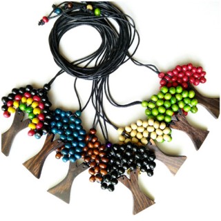 wooden necklaces pendant palm trees leather string 50 pieces